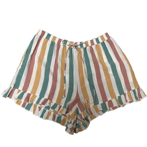 American Eagle Outfitters striped drawstring flowy ruffled shorts L - Picture 1 of 7
